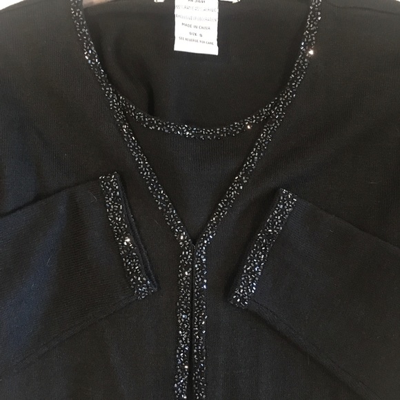 Dazzling long sleeve cardigan with beaded trim, twin set. Black beading accent - Picture 2 of 12